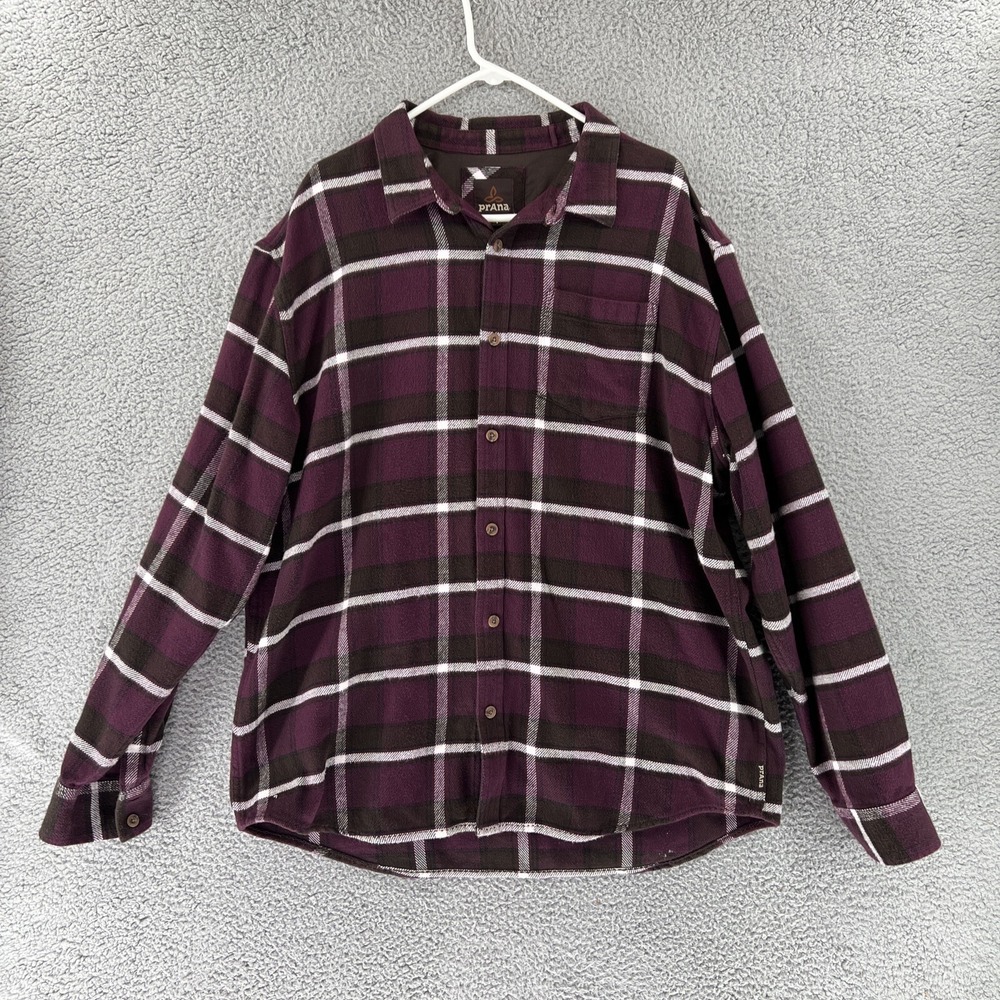 Prana Mens XX-Large Purple Plaid Flannel Long Sleeve‎ Button Down Shirt XXL